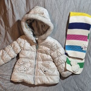 Carter's 18m White, Blue And Silver Patterned Puffer Jacket And Knitted Scarf